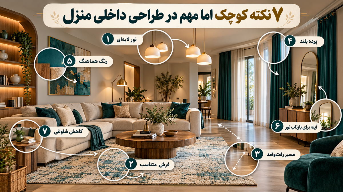 ۷ نکته کوچک اما مهم در طراحی داخلی منزل